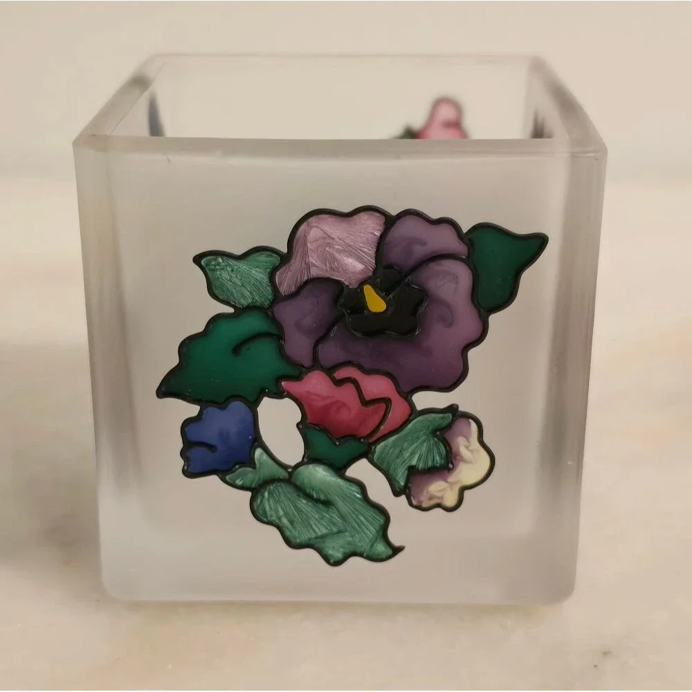 Joan Baker Designs Art Glass Hand Painted Tea Light Candle Holder